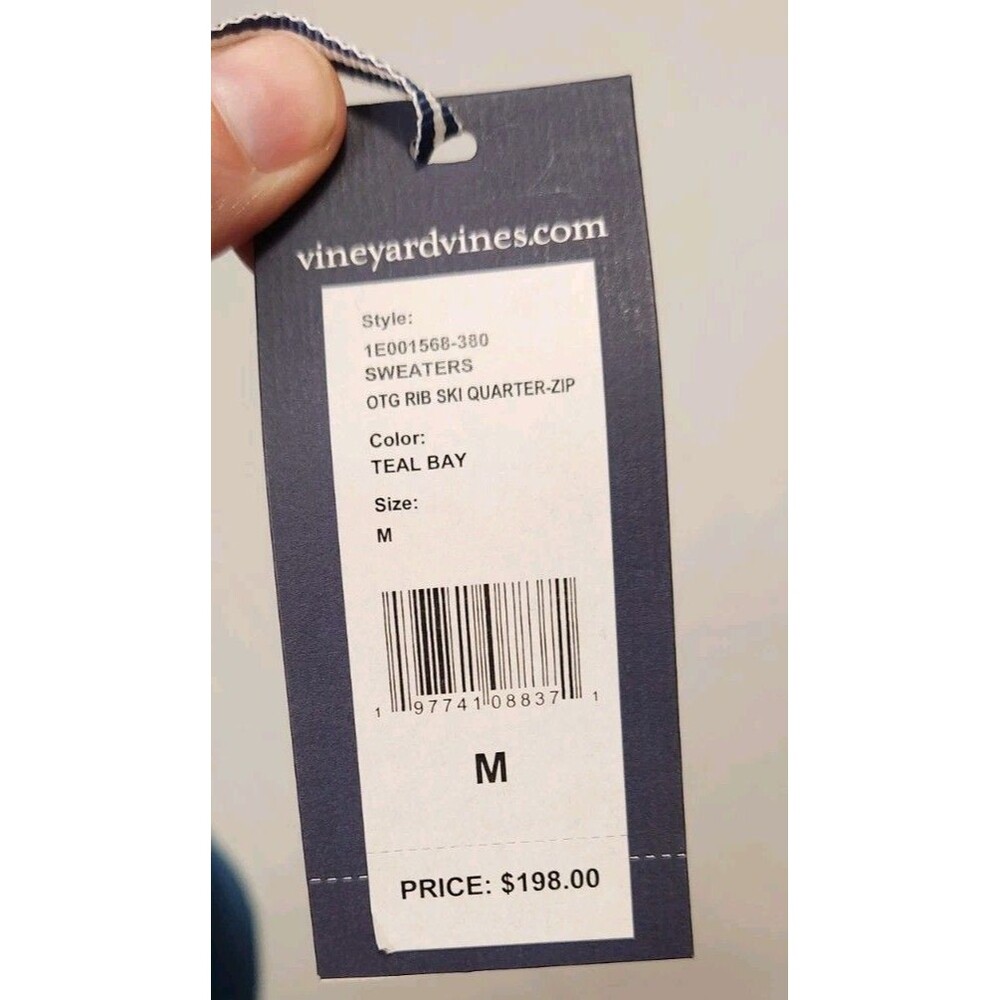 New Vineyard Vines Mens Med Merino Wool OTG Rib Ski Quarter Zip Sweater Teal Bay - Picture 8 of 12